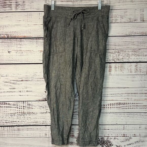 ATHLETA 100% LINEN ANKLE CROP CAPRI PANTS WOMEN’S SIZE 0 GRAY HEATHERED POCKETS - Picture 3 of 16